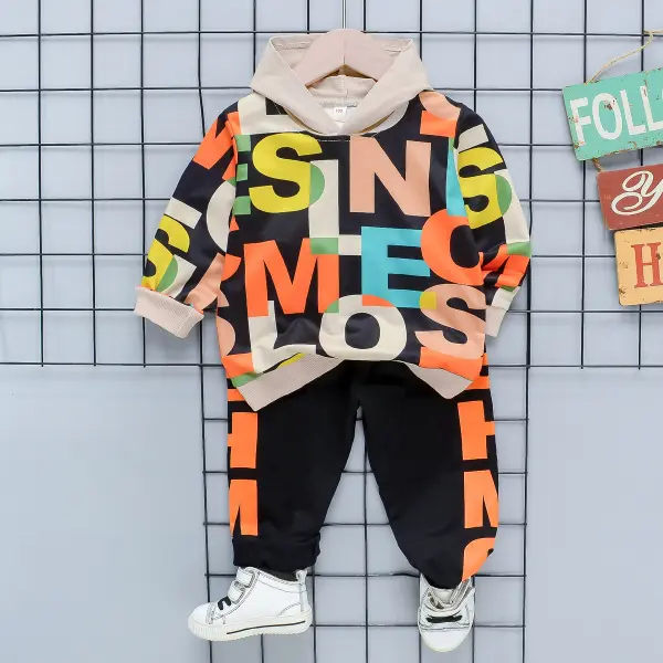 【18M-7Y】Boy's Letter Print Round Neck Sweatshirt Pants Set - Popopiearab.com 