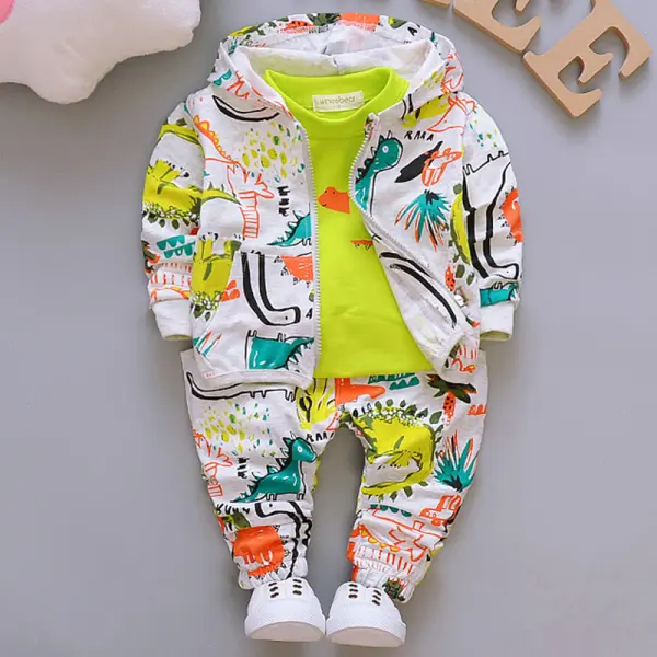 【12M-4Y】Boys Fashion Dinosaur Pattern Sweatshirt Jacket Pants Three-piece Set - Popopieshop.com 