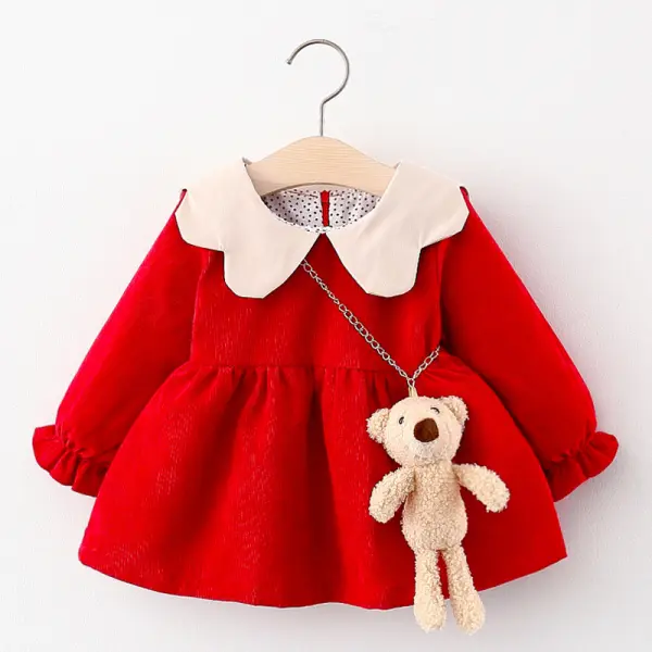 【12M-4Y】Girls Bear Decoration Long-sleeved Dress - Popopiearab.com 