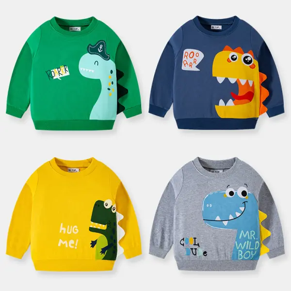 【18M-9Y】Boys Cartoon Dinosaur Print Hit Color Long-sleeved Sweatshirt Only $9.99 - Popopieshop.com 
