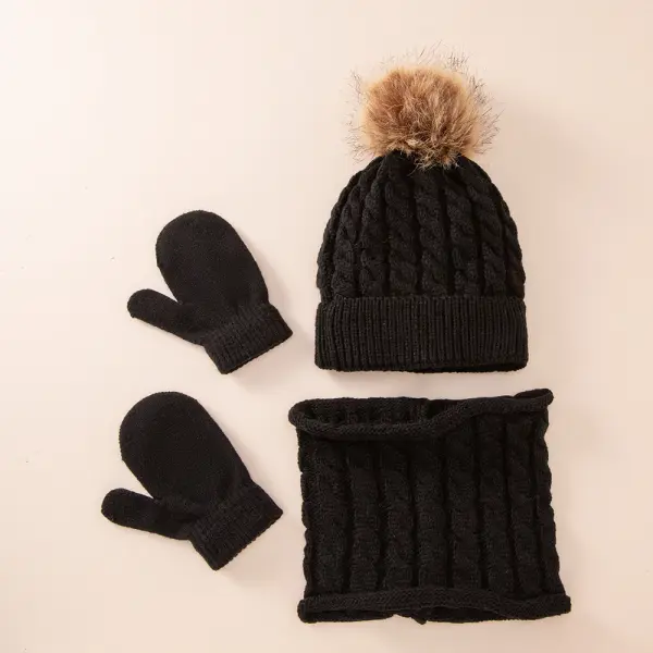 Cute Solid Color Twisted Wool Hat Gloves And Scarf 3-piece Set - Popopieshop.com 