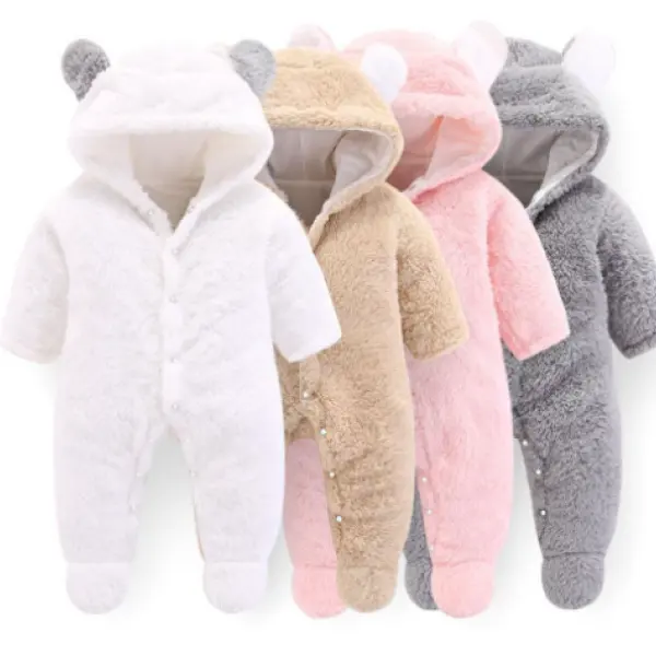 【0M-12M】Baby Hooded 3D Bear Design Long-sleeve Jumpsuit - Popopiearab.com 