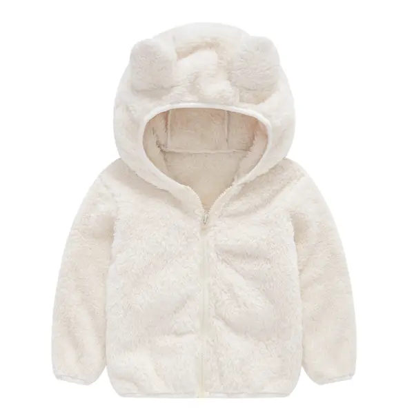 【12M-5Y】Kids Cute Solid Color Bear Ears Hoodie Furry Coat - Popopiearab.com 