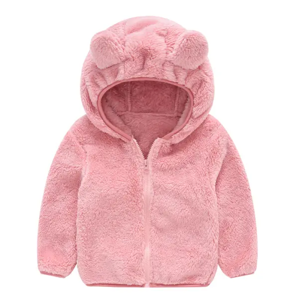 【12M-5Y】Kids Cute Solid Color Bear Ears Hoodie Furry Coat - Popopiearab.com 