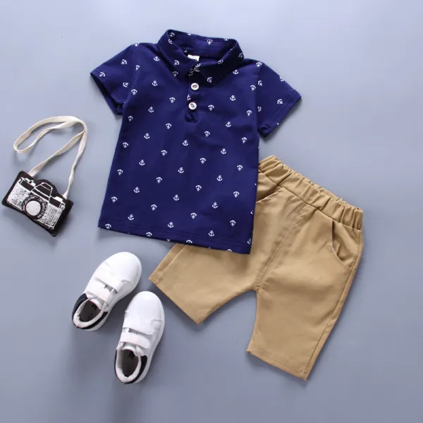【12M-5Y】Boys Allover Anchor Shirt And Pants Set - Popopieshop.com 
