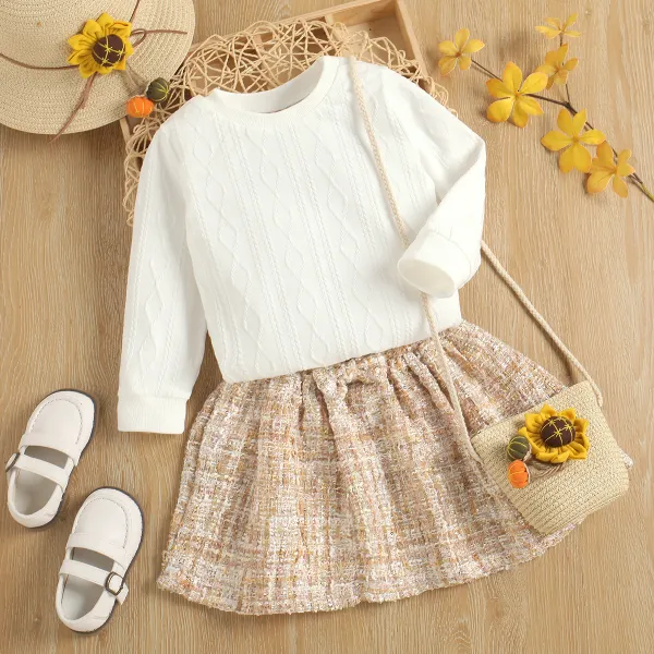 【18M-7Y】 Girls Round Neck Solid Color Long Sleeve Sweatshirt And Skirt Set - Popopiearab.com 