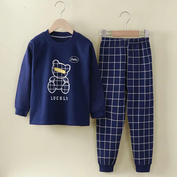 【3Y-15Y】Boys Cartoon Print Long-sleeved Top And Pants Two-piece Suit - Popopiearab.com 