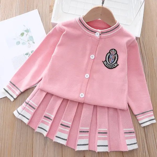 【2Y-9Y】Girls School Jacquard Round Neck Sweater And Skirt Set - 34175 - Popopieshop.com 