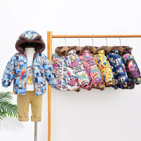 【18M-9Y】Kids Cartoon Print Plus Velvet Hooded Long Sleeve Cotton Clothes - Popopieshop.com 