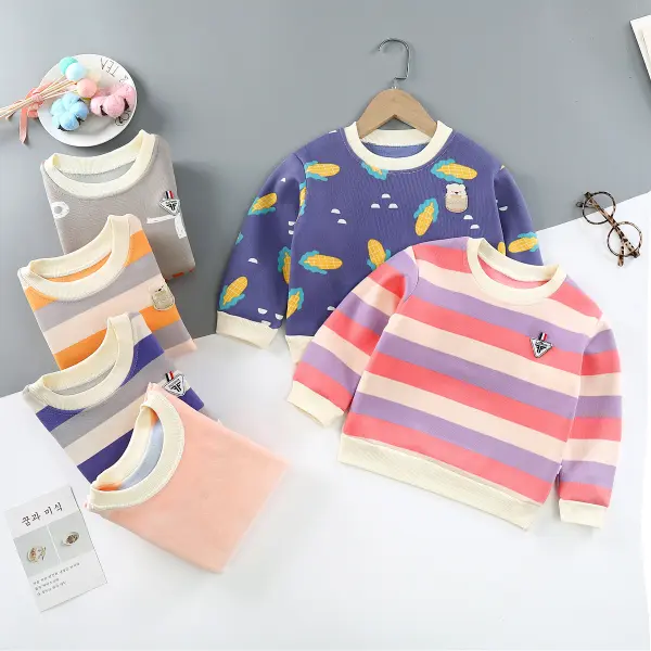 【9M-7Y】Kids Cartoon Print Colorful Striped Long Sleeve Sweatshirt - Popopiearab.com 