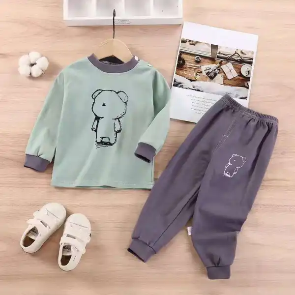 【6M-7Y】Boys Cartoon Print Cotton Long Sleeve Tee And Pants Pajamas Set - Popopiearab.com 