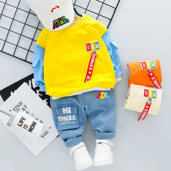 【12M-5Y】Boys Letter Streamer Sweatshirt And Pants Set - Popopieshop.com 