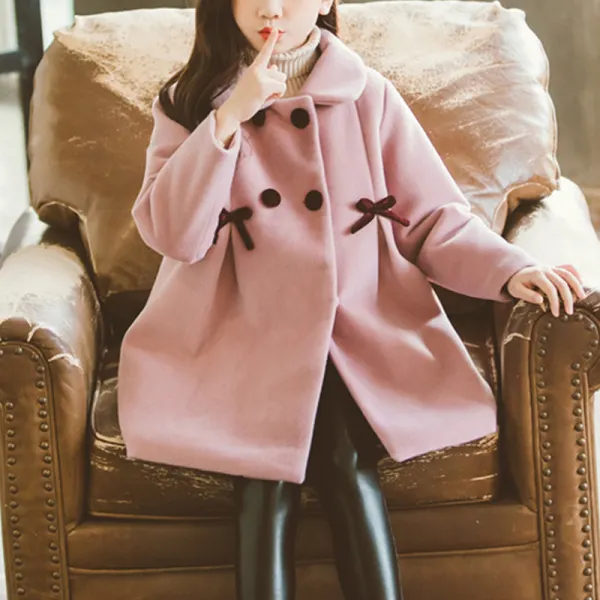 【3Y-13Y】Girl Sweet Lapel Bowknot Long Sleeve Coat - Popopiearab.com 