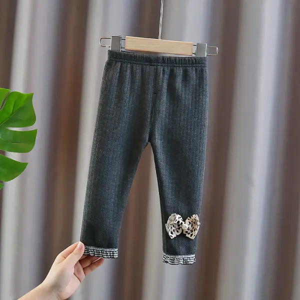 【9M-4Y】Girls Solid Color Keep Warm Leopard Print Bowknot Leggings Only $3.99 - Popopieshop.com 