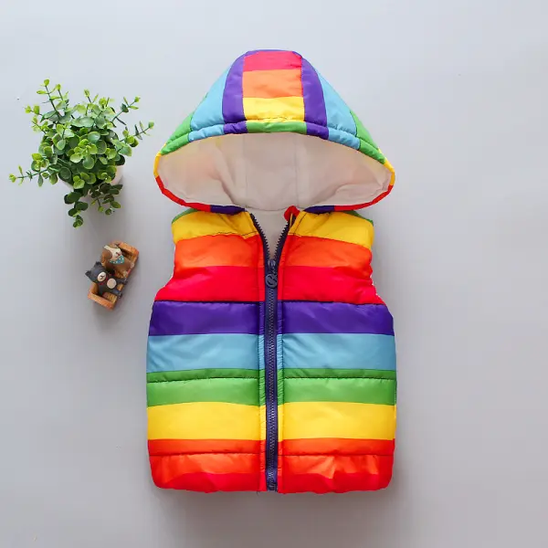 【12M-5Y】Rainbow Hooded Lightweight Warm Vest - Popopiearab.com 