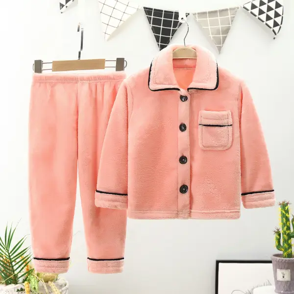 【18M-11Y】Kids Flannel Long Sleeve Pajamas Two Piece Set - Popopiearab.com 