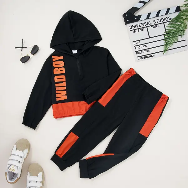 【4Y-13Y】Boys Letter Prints Multicolor Hoodie Sweatshirt And Pants Set - Popopieshop.com 