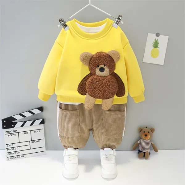 【12M-5Y】Kids Stitching Bear Sweatshirt And Pants Set - 34156 - Popopieshop.com 