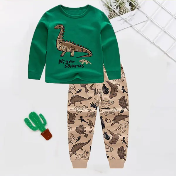 【2Y-13Y】Boys Dinosaur Print Long-sleeved Sweatshirt And Pants Two-piece Suit - Popopieshop.com 