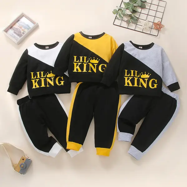【3M-24M】Baby Boy 2-piece Letter Print Colorblock Long Sleeve Sweatshirt And Pants Set - Popopiearab.com 