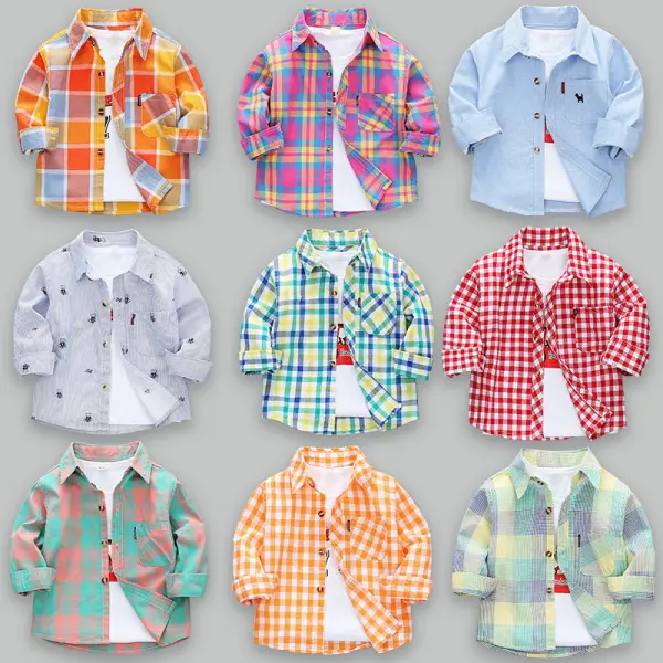 【12M-9Y】Boys Plaid Long-sleeved Shirt (Only Shirt) - Popopieshop.com 
