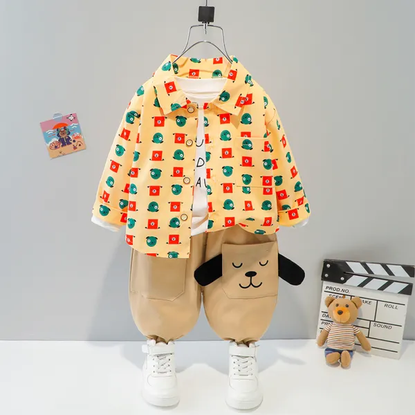 【6M-4Y】3-piece Boy Casual Cartoon Print Tee Shirt And Pants Set - Popopiearab.com 