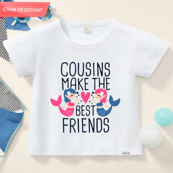 【12M-9Y】Girls Cute Mermaid Print Cotton Stain Resistant Short Sleeve T-shirt - Popopieshop.com 