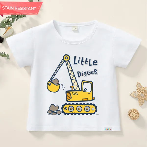 【12M-9Y】Boy Cute Cotton Stain Resistant Excavator Letter Print Short Sleeve Tee - Popopieshop.com 