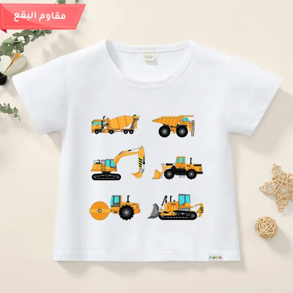 【12M-9Y】Boy Cotton Stain Resistant Excavator Print Short Sleeve Tee - Popopiearab.com 