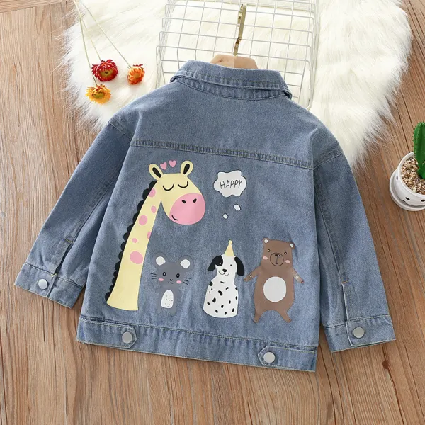 【18M-9Y】Kids Cartoon Print Lapel Denim Coat - Popopiearab.com 