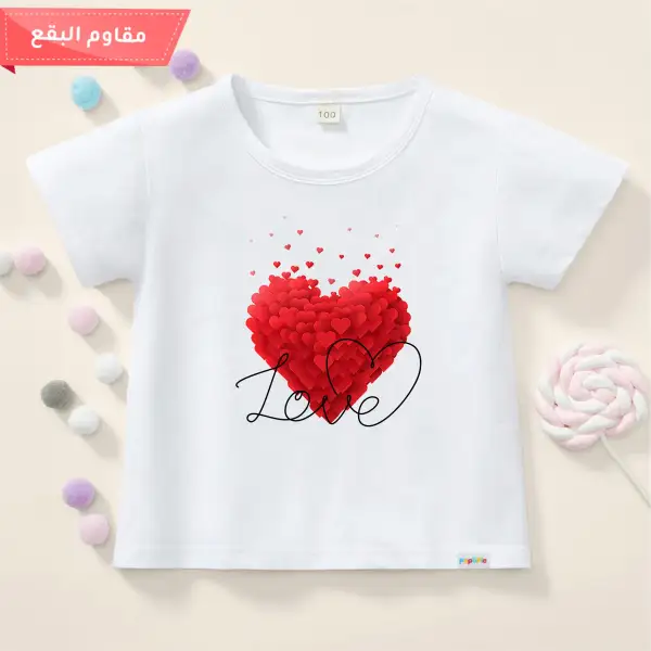【12M-9Y】Girl Cotton Stain Resistant Letter Love Print Short Sleeve Tee Only د.ب4.99 - Popopiearab.com 