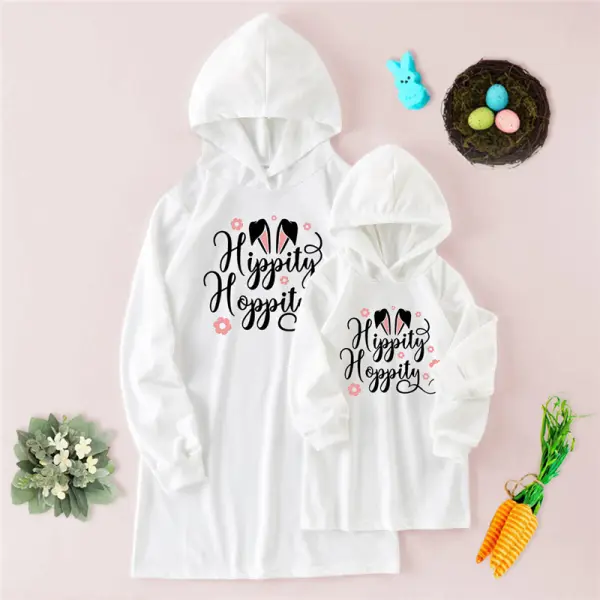 Casual Easter Day Letter Print Long Sleeve Mom Girl Matching Sweatshirt Dress - Popopiearab.com 