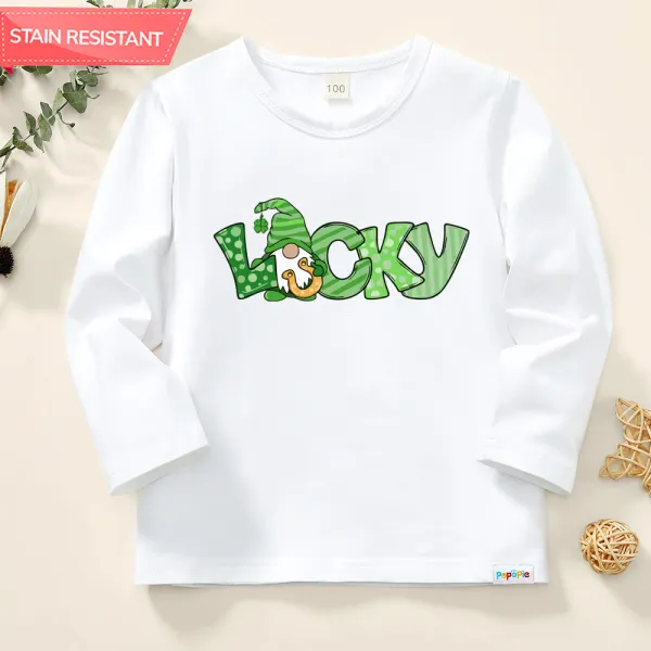 【12M-9Y】Kids Cute Cotton Stain Resistant Lucky Letter Prints Long Sleeve Tee - Popopieshop.com 
