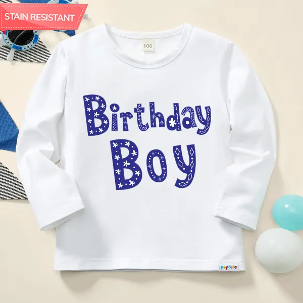【12M-9Y】Boys Cotton Stain Resistant Happy Birthday Pattern Long Sleeve Tee - Popopieshop.com 