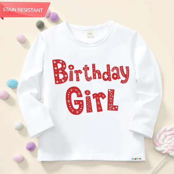 【12M-9Y】Girls Cotton Stain Resistant Happy Birthday Pattern Long Sleeve Tee - 3211 - Popopieshop.com 