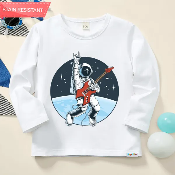 【12M-9Y】Boy Casual Astronaut Print Cotton Stain Resistant White Long Sleeve T-shirt - Popopie.com 