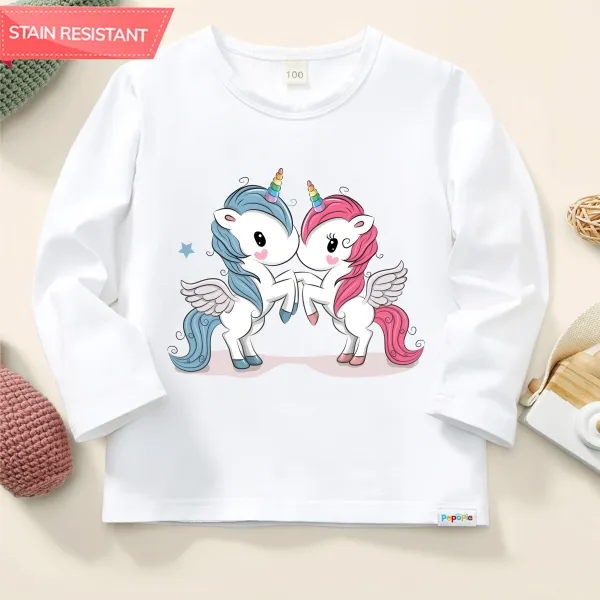 【12M-9Y】Girl Cute Cotton Stain Resistant Unicorn Print Long Sleeve T-shirt - Popopieshop.com 