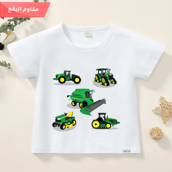 【12M-9Y】Boy Cotton Stain Resistant Bulldozers Print Short Sleeve Tee - Popopiearab.com 