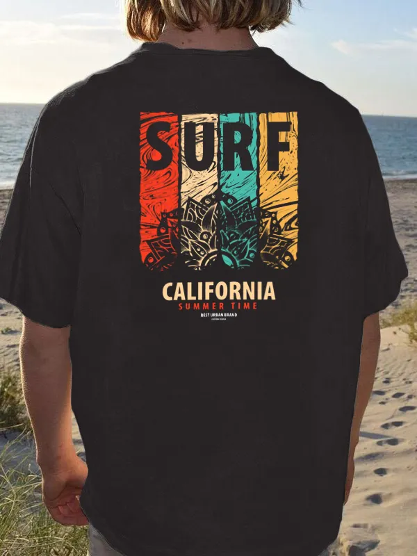 Men Fashion Surf California Print T-shirt - Sunshinetip.com 