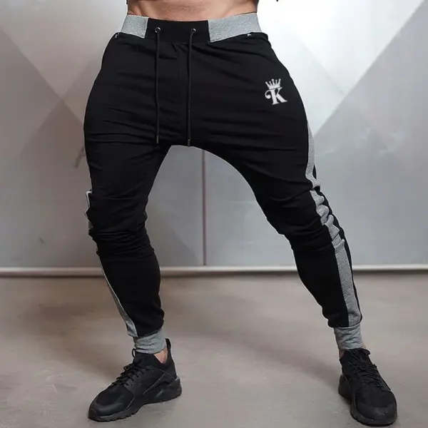 Elastic Waist Stitching Printed Casual Sports Pants - Bustalent.com 