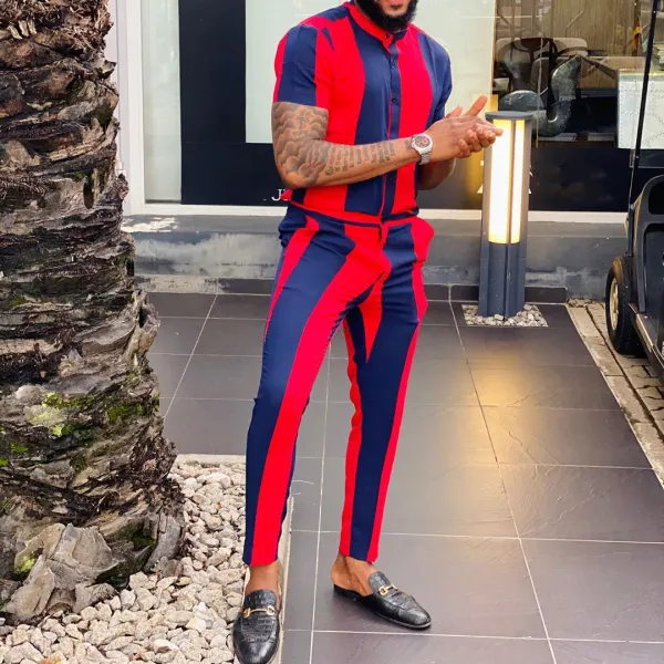 Mens Red And Blue Striped Suit - Keymimi.com 