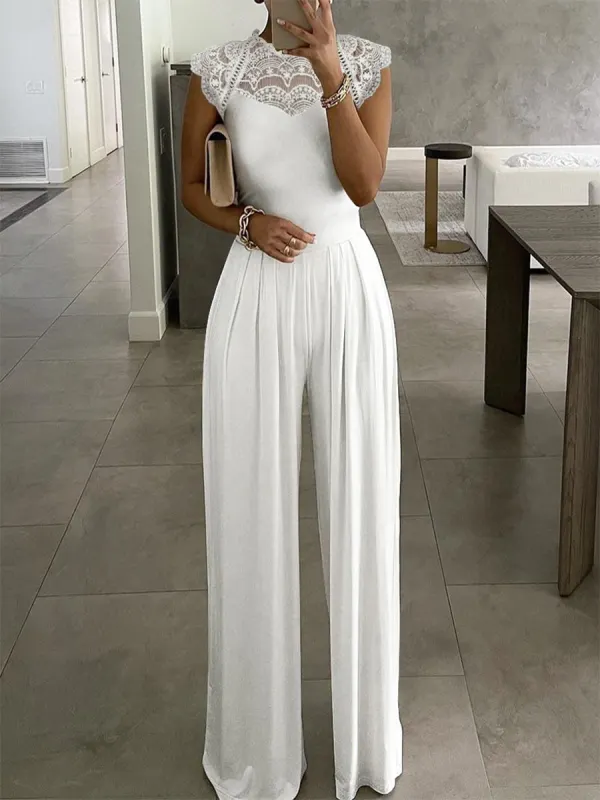 A Solid Color Jumpsuit With A Round Neck - Realyiyi.com 