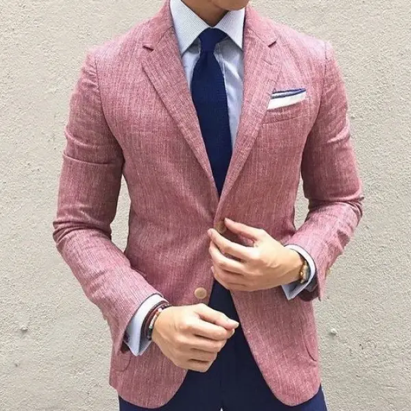 Men's Business Casual Evening Fit Cotton And Linen Linear Suit - Keymimi.com 