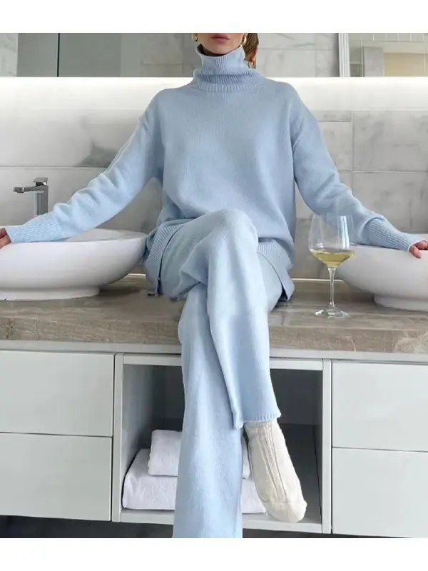 Ladies' Elegant Light Blue Woolen Suit - Realyiyi.com 