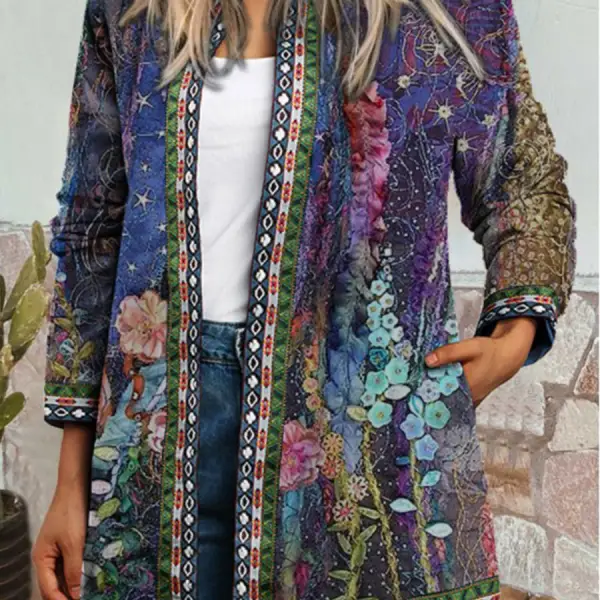 Oberbekleidung Mit Retro-Ethnien-Print Und Langen Ärmeln - Kalesafe.com 