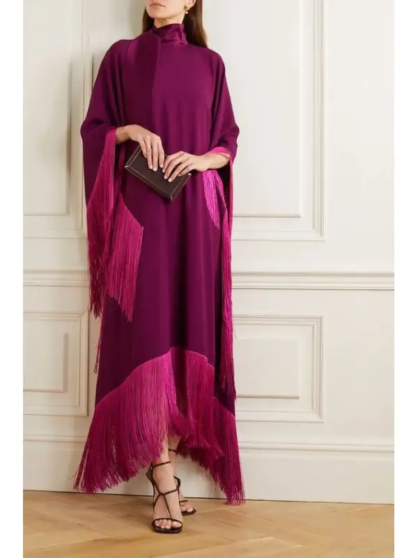 Women's Elegant Rose Tencel Fringe Dinner Dress Long Dress - Realyiyishop.com 