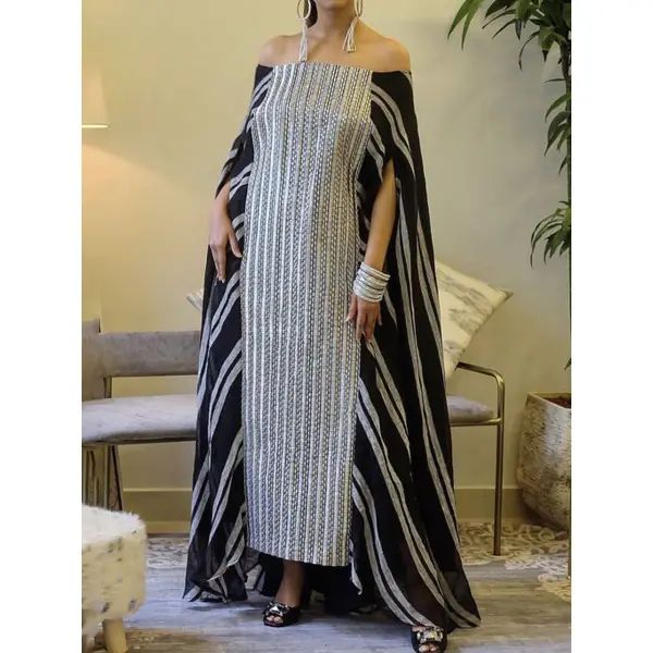 Women's Elegant And Gorgeous One-shoulder Stitched Chiffon Loose Dress - Spiretime.com 