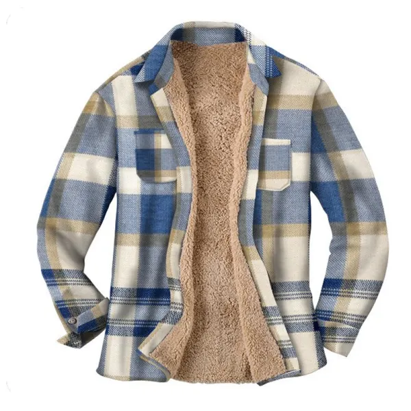 Mens Plaid Thick Plush Casual Jacket - Localziv.com 