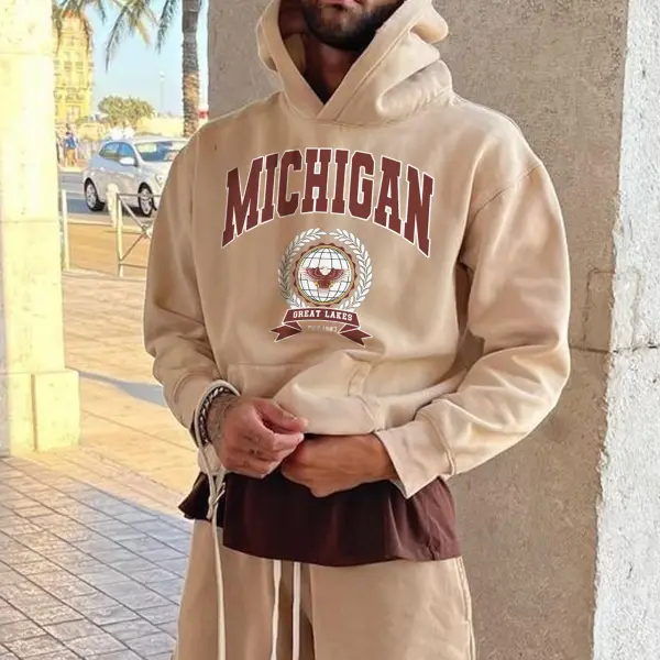 Vintage Men's Michigan Letters Casual Hoodie - Faciway.com 