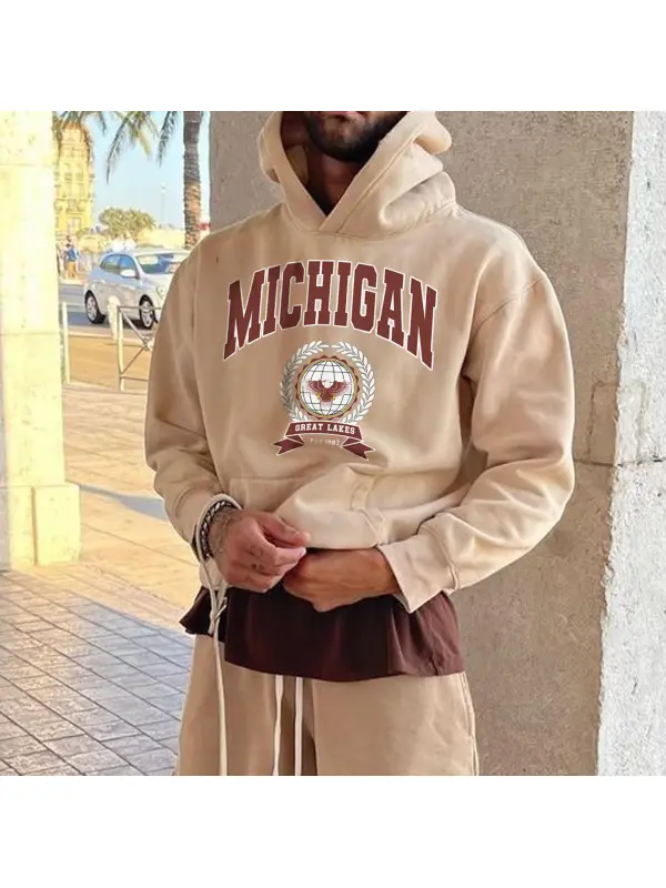 Vintage Men's Michigan Letters Casual Hoodie - Anrider.com 